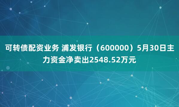 可转债配资业务 浦发银行（600000）5月30日主力资金净卖出2548.52万元