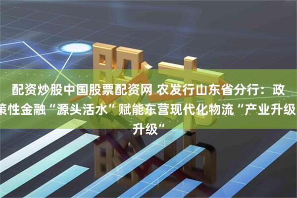 配资炒股中国股票配资网 农发行山东省分行：政策性金融“源头活水”赋能东营现代化物流“产业升级”